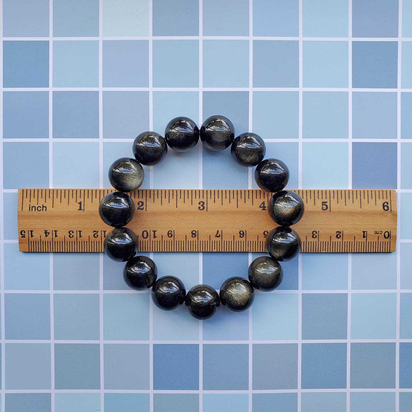 chengmu 14mm Gold Obsidian Stretch Bracelet Natural Round Stone Beads Semi Gemstone for Crystal Beaded Elastic Bracelet 8"