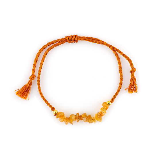 TGH Natural Citrine Chips Braided Bracelet Healing Birthday Gift for Her Resizable Hand Braid Rope Thread Protection Bracelet for Men Women Gemstone Jewelry 7 inch Christmas Gift (Citrine)
