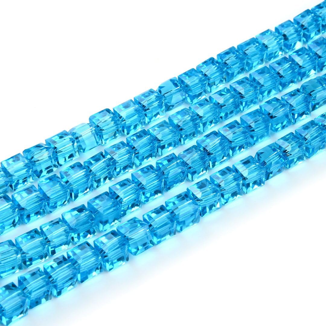 100pcs Czech Faceted Cube Crystal Glass Loose Beads Spacer 6mm (0.24 Inch) Aqua Blue for DIY Jewelry Craft Making CCC610