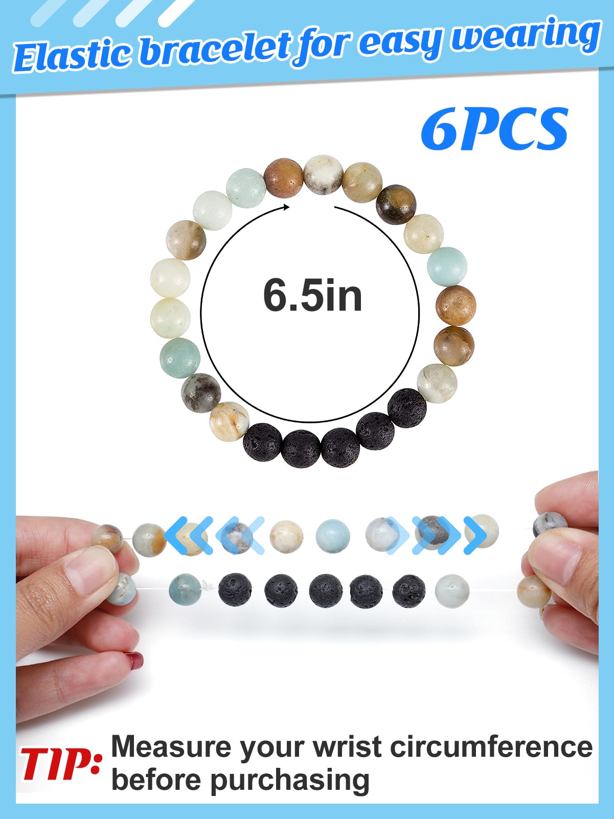 Apipi Healing Beaded Bracelets for Women - 6 Pcs Lava Stone Crystal Agate Anxiety Stress Relief Yoga Aromatherapy Essential Oil Diffuser Bracelets Mom Wife Friends Gifts