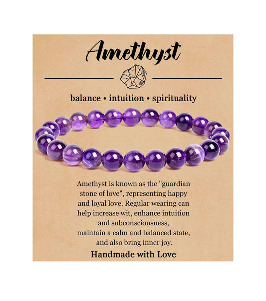 BOMAIL Natural Stone Bracelet for Women Men - 8MM Semi-Precious Gemstone Beaded Bracelet Healing Crystal Stretch Bracelet Yoga Bracelets Jewelry
