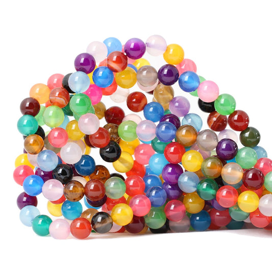 CHEAVIAN 45PCS 8mm Colorful Agate Gemstone Round Loose Beads for Jewelry Making 1 Strand 15"