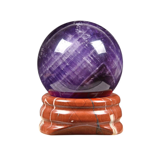Justinstones Natural Polished Amethyst Sphere with Red Jasper Stand – Handcrafted Gemstone 30mm Ball for Energy Healing, Meditation, and Home Décor