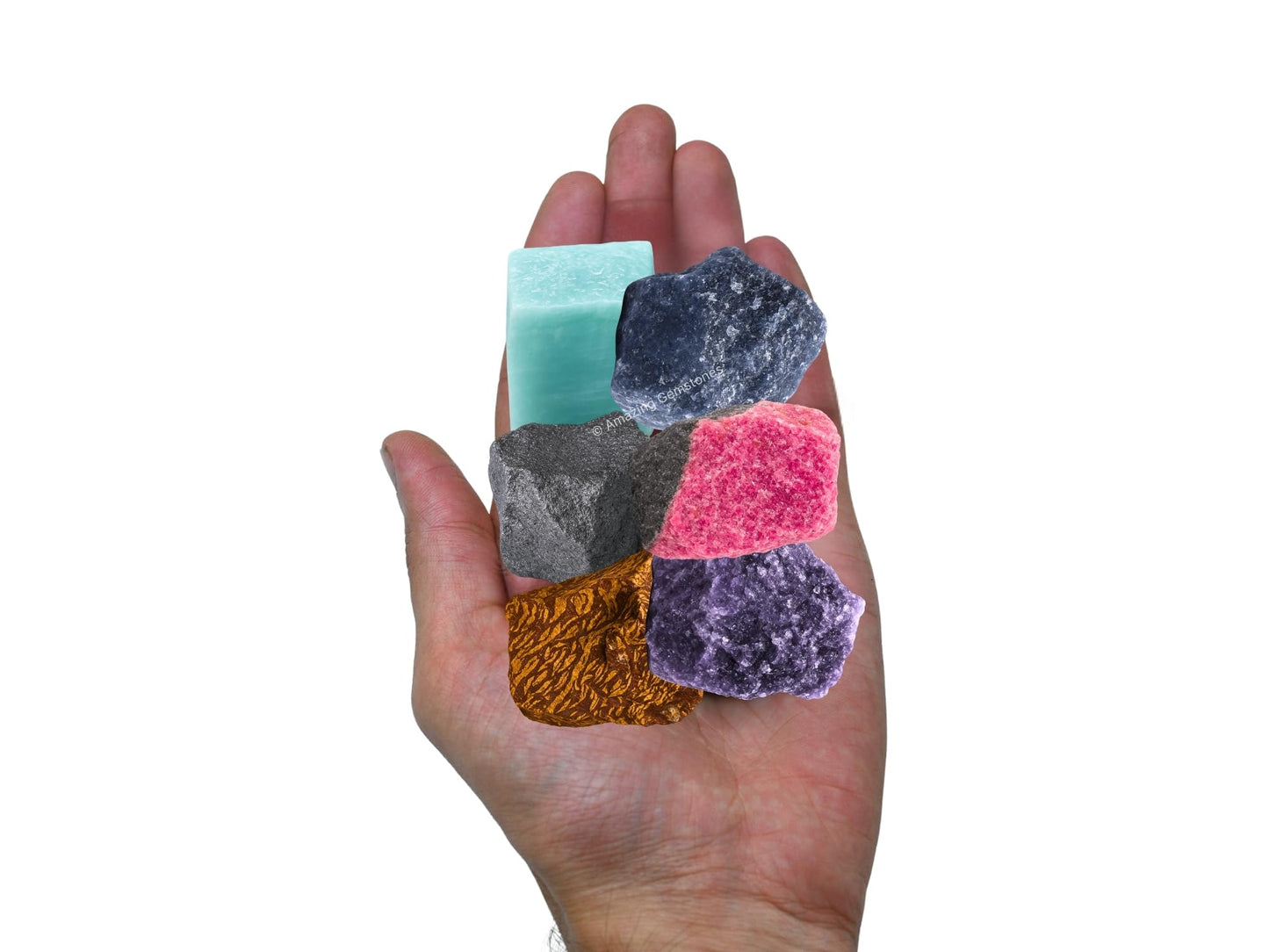 Amazing Gemstone Crystals for Quit Alcohol Manifestation, Set of 6 Amazonite, Blue Aventurine, Hematite, Rhodonite, Mariyam Jasper and Lepidolite Healing Crystals and Stones