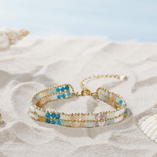POMODA Boho Bracelets for Women Chakra Stackable Bohemian Bracelet Stack Energy Gemstone Crystal Healing Layered Summer Vacation Natural Stone Handmade Beach Jewelry for Women