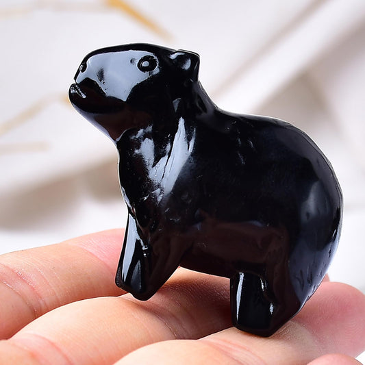 WUYOUSHI Natural Obsidian Capybara Statue 2" Healing Crystal Handmade Sculpture Lucky Guardian Pocket Statues Reiki Meditation Relieve Anxiety Office Home Decoration Gift