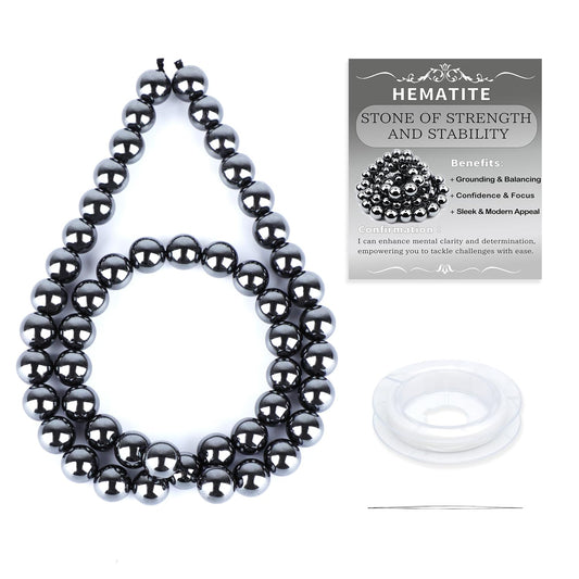 CMBYN Natural Stone Beads Round Genuine Real Stone Beading Strand Loose Gemstones DIY Smooth Bead for Bracelet Necklace Earrings Jewelry Making (Hematite, 8mm 45 Pieces)