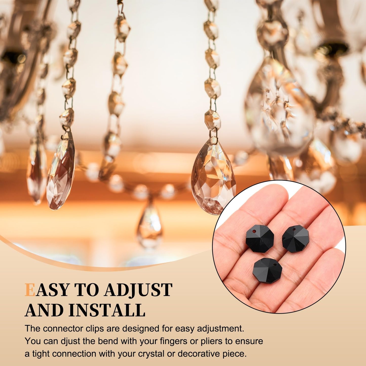 uxcell 50Pcs 1 Hole Crystal Octagon Beads, 14mm K9 Glass Hanging Chandelier Beads Prisms Parts for Crystal Chandeliers Lamp Hanging Pendant Jewelry DIY Craft, Black