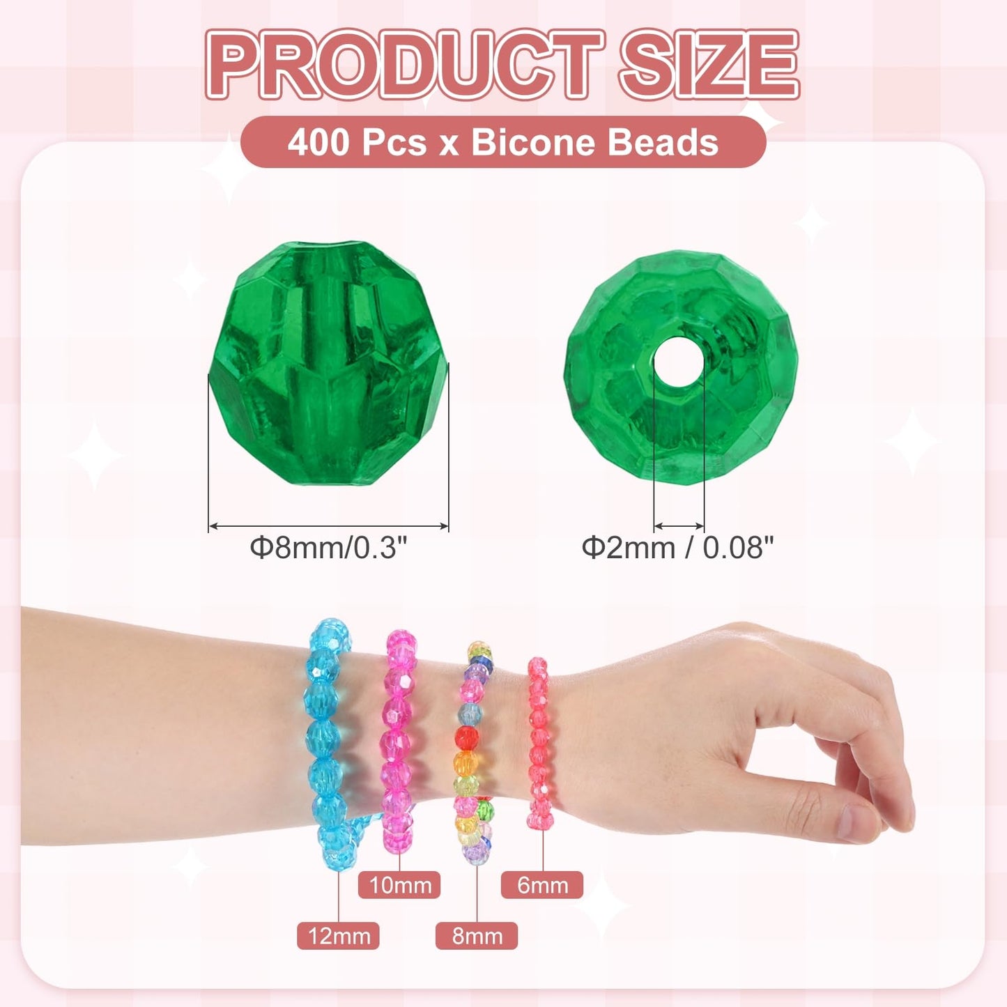 MECCANIXITY 400pcs Czech Faceted Bicone Beads 8mm Glass Spacer Bead Bulk for Jewelry Making & DIY Craft, Dark Green