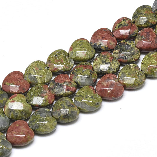 Fashewelry 18pcs Faceted Heart Natural Unakite Stone Beads Tumbled Chakra Gemstone Beads Crystal Healing Drilled Loose Beads for Earring Bracelet Necklace Jewelry Making, 10x10mm