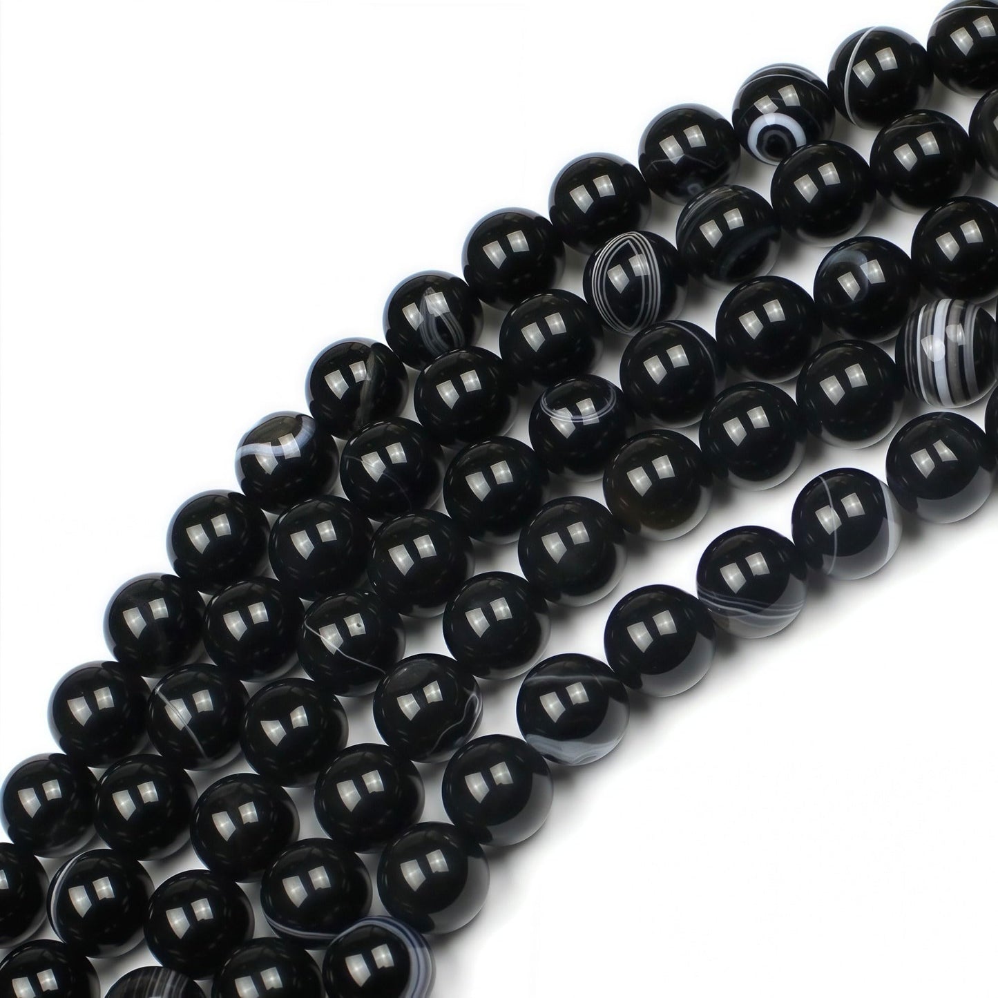 MJDCB Natural Black Striped Agate Round Loose Beads for Jewelry Making DIY Bracelet Necklace (8mm)