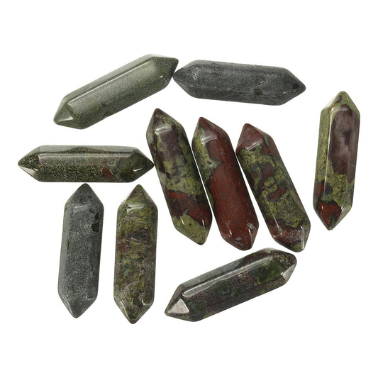 MECCANIXITY 10 Pack Dragon Bloodstone Quartz Crystals, Polished Crystals Bulk Hexagonal Shaped Meditation Gemstone for Jewelry Making Energy Balance Accessories Gifts