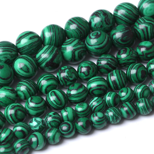 60PCS 6MM Green Malachite Round Loose Natural Gem Beads for Jewelry Making 15"