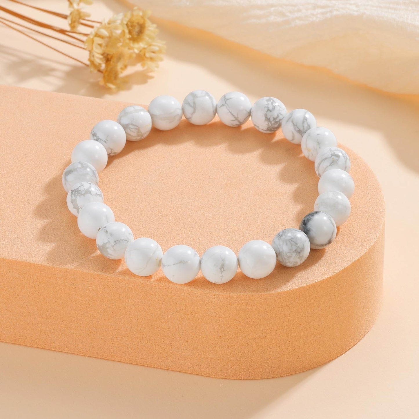 Udolfly Womens Crystal Beaded Bracelets for Women Men Protective Energy Bracelet Natural Gemstone Bead Bracelet 4mm Howlite