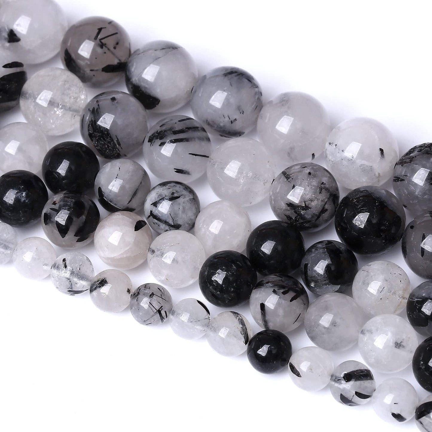 8MM 45PCS Natural Crystal Stone Black Rutile Quartz Gemstone 2A Grade Loose Beads for Jewelry Making DIY Bracelet Necklace Semi Precious Beads 1 Strand