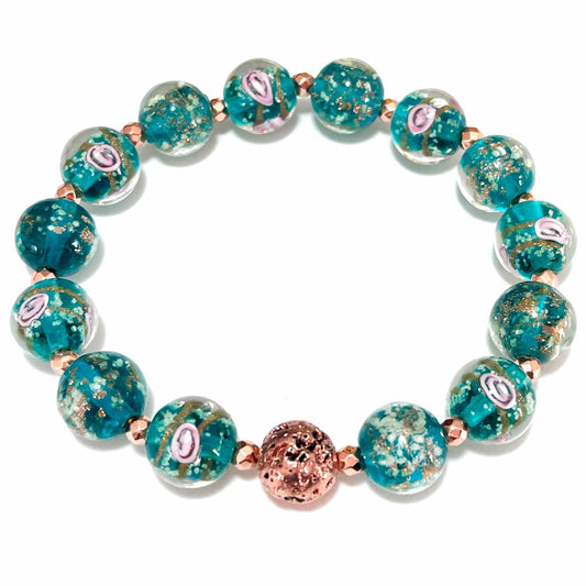 ARTSY Crafts Glow in The Dark Firefly Beads Bracelets, Ocean Blue Luminous Murano Glass Beads Jewelry Mermaid Crystals Healing Inspirational Bracelet Bangle (Ocean Blue, Wrist 6-7 in)