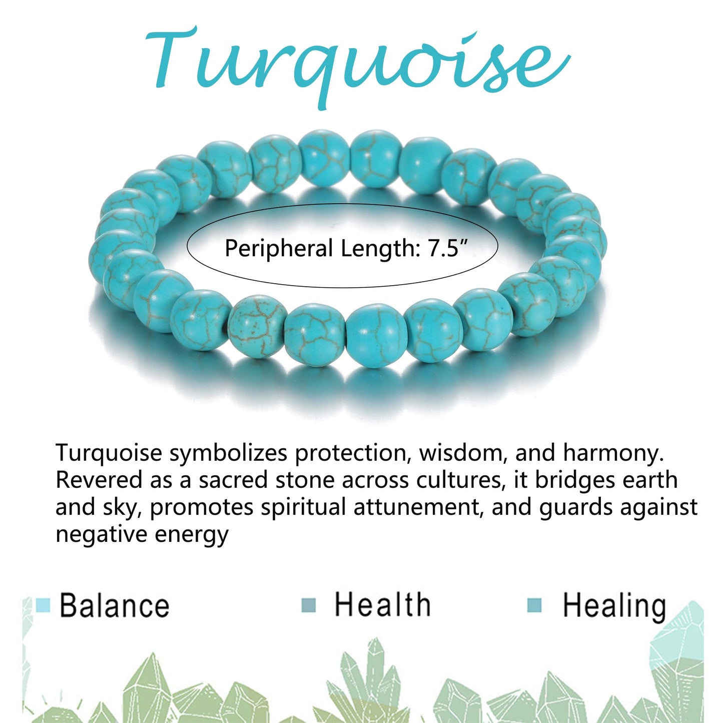 Udolfly Womens Crystal Beaded Bracelets for Women Men Protective Energy Bracelet Natural Gemstone Bead Bracelet 6mm Turquoise