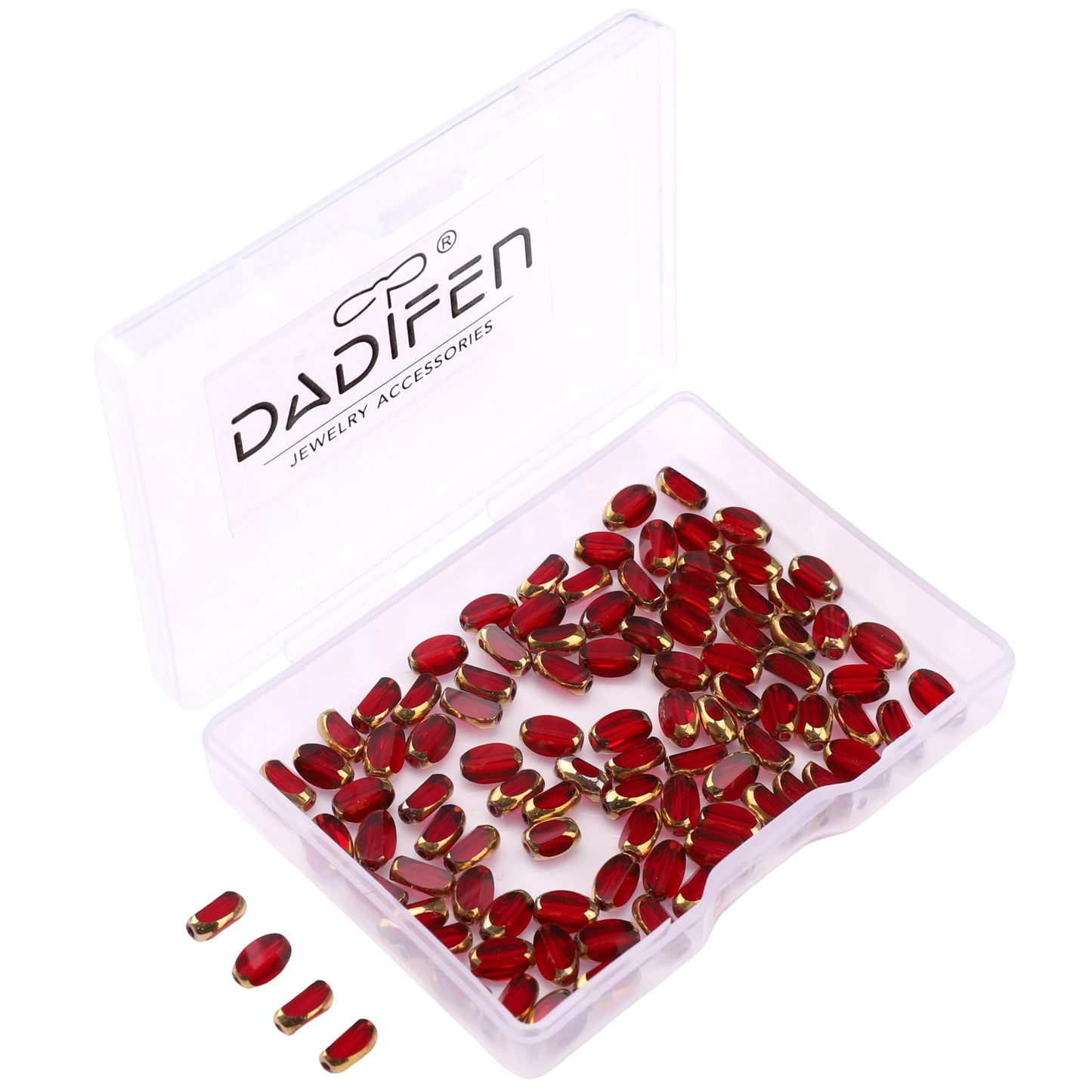 DADIFEN Glass Rice Beads Clear Wine Red 4x6mm 50pcs Faceted Oval Golden Edge Crystal Loose Beads for DIY Craft Jewelry Making