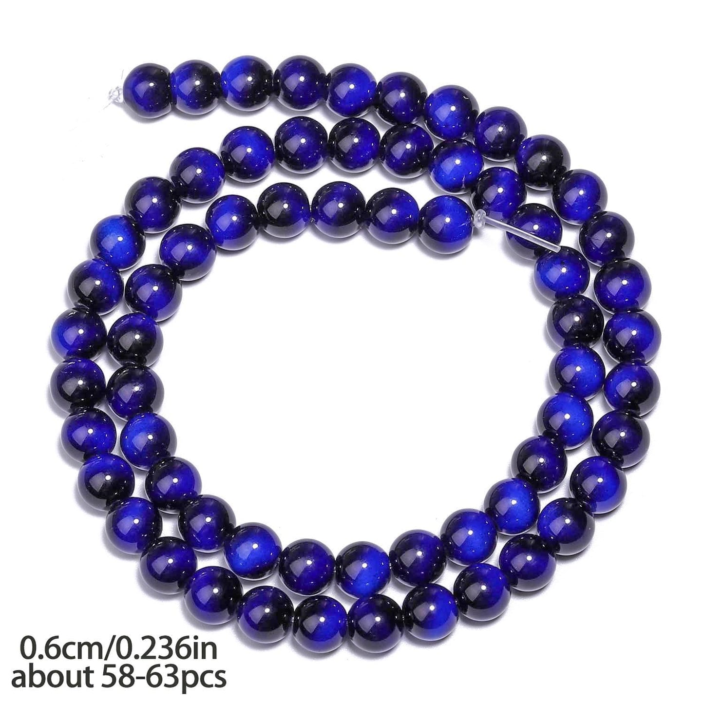 Song Xi 60PCS 6mm Royal Blue Tiger Eye Gemstone Beads for Jewelry Making, Round Smooth Glass Beads for DIY Bracelet Necklace Earring Keychain, Arts and Crafts, for Christmas Wedding Birthday