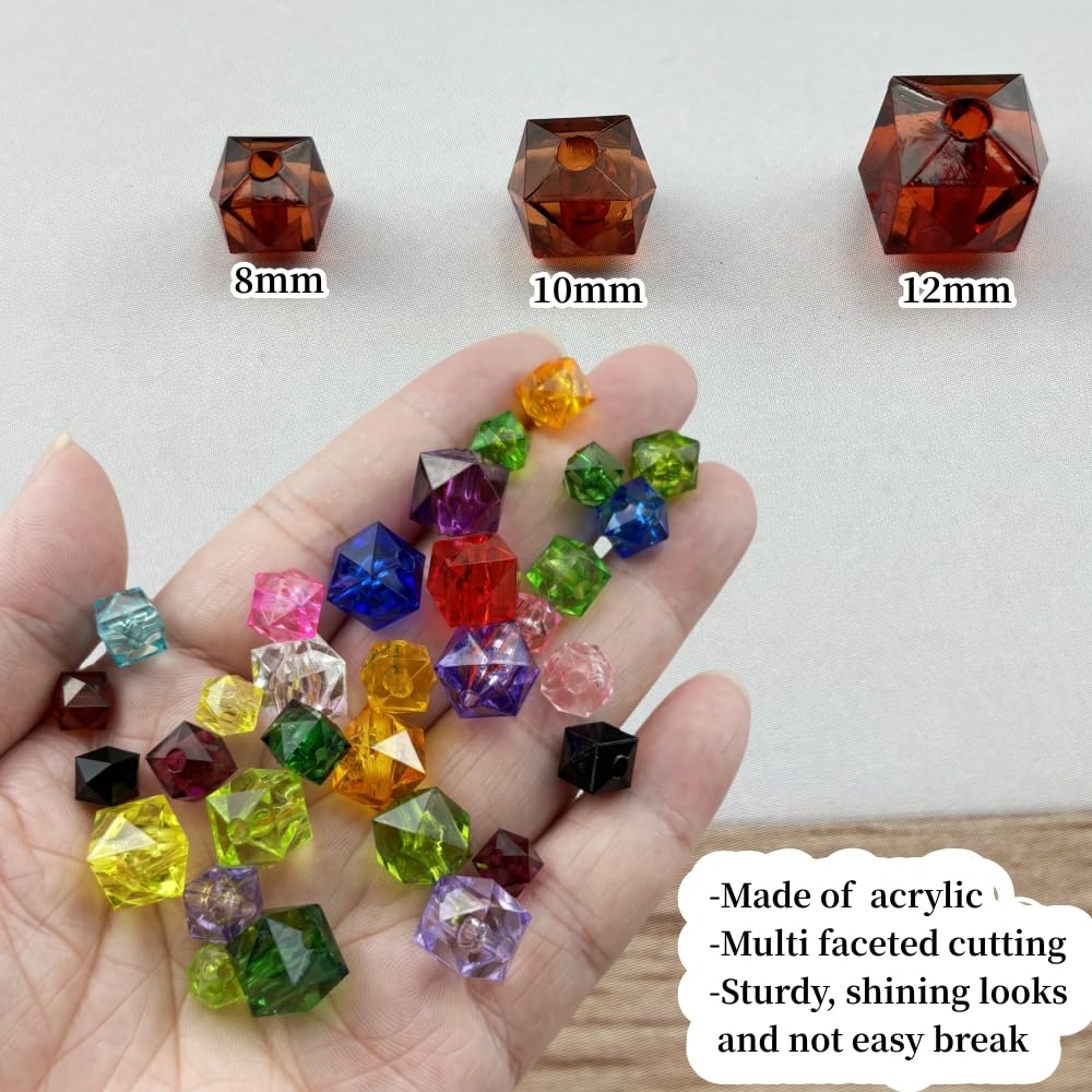 300pcs 8mm Acrylic Cube Square Faceted Acrylic Beads with Hole Plastic Spacer for Bracelets Necklace Earring Making Supplies (Deep Coffee)