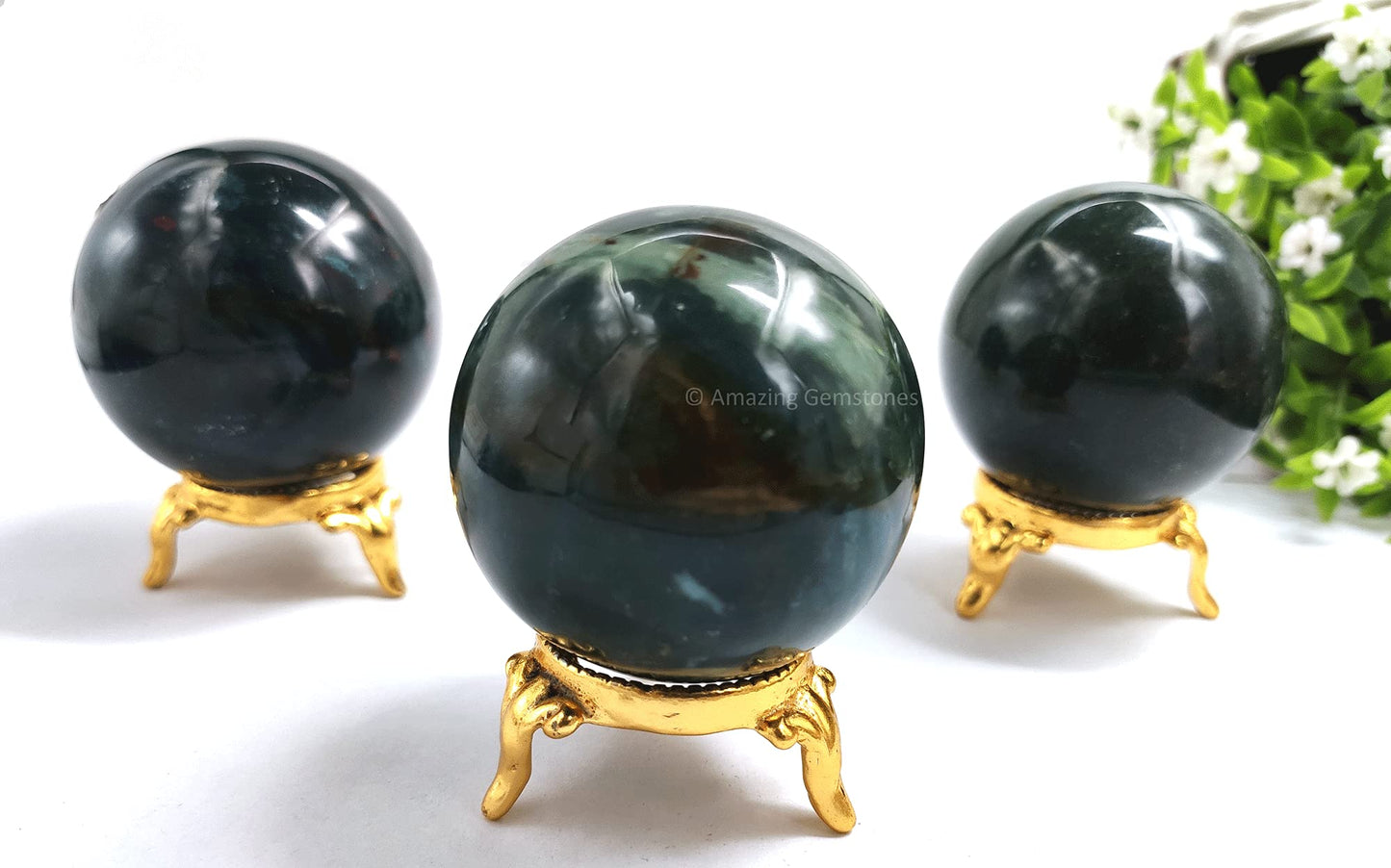 Amazing Gemstone Bloodstone Crystal Sphere Round Ball with Sphere Holder Stand, Natural Healing Stone Sphere for Massage Meditation Crystal Grid Witchcraft Supplies Reiki Yoga