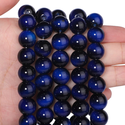 Song Xi 28PCS 12mm Royal Blue Tiger Eye Gemstone Beads for Jewelry Making, Round Smooth Glass Beads for DIY Bracelet Necklace Earring Keychain, Arts and Crafts, for Christmas Wedding Birthday