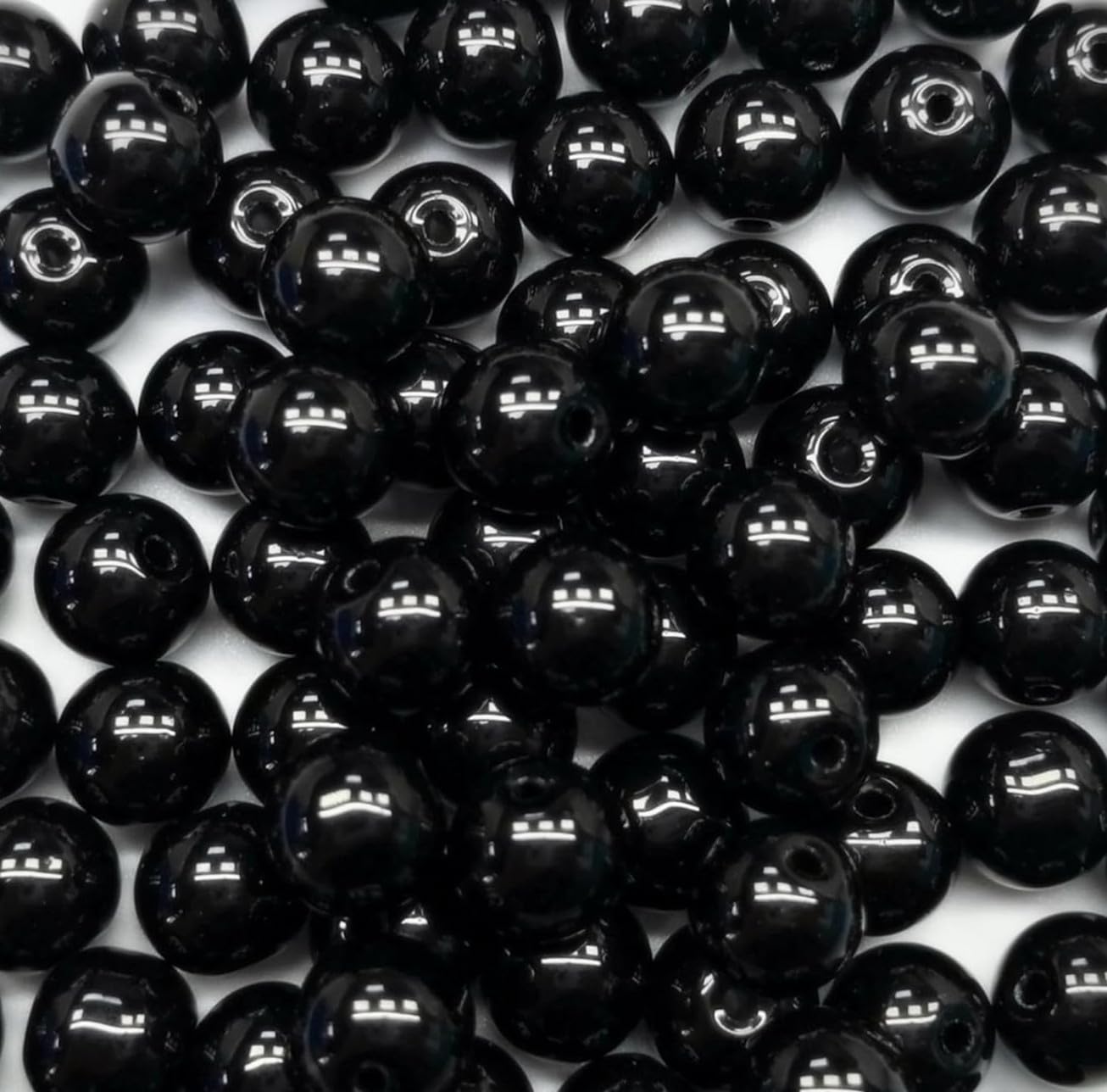 Bxwoum 200PCS Glass Beads 8mm Glass Beads for Jewelry Making Soild Black Round Loose Beads for Bracelets DIY Crafts (Black)