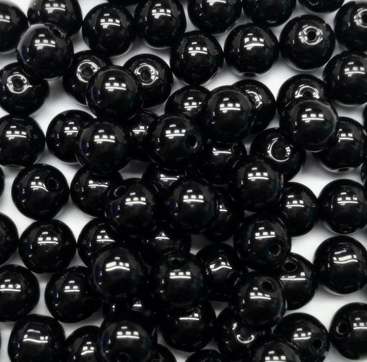 Bxwoum 200PCS Glass Beads 8mm Glass Beads for Jewelry Making Soild Black Round Loose Beads for Bracelets DIY Crafts (Black)