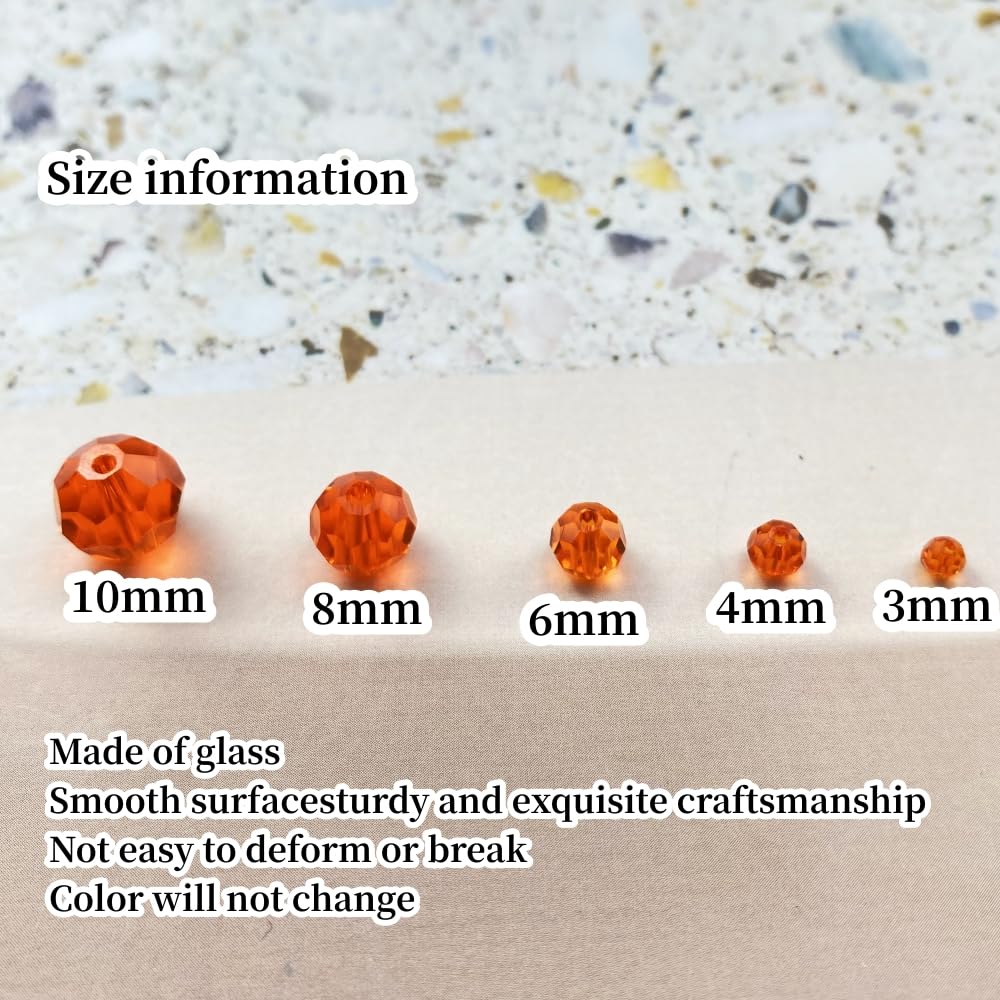 Xinhongo Crystal Glass Beads 400 Pieces 4mm Round Faceted Glass Spacer Beads for Jewelry Making Bracelet Earring Necklace DIY Craft Supplies(Orange)