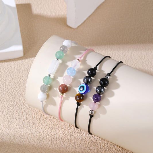 Miss Pink Evil Eye Bracelets Triple Protection Bracelet fro Women Men, Evil Eye Jewelry Triple Threat Natural Healing Crystals Beads Charm Empath Protection Chakra Bracelets Hematite Stone (TP)