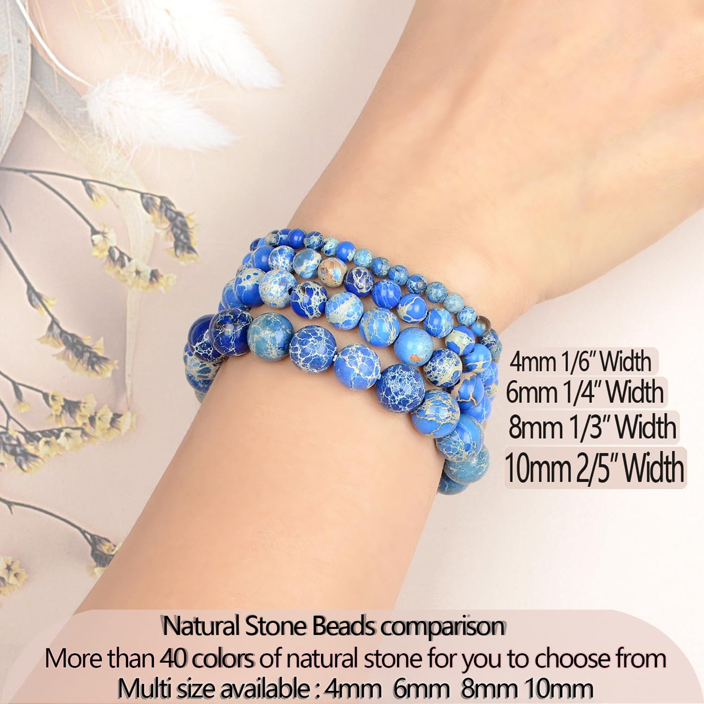 LPBeads Handmade Natural Gemstone Stretch Elastic 6mm Blue Imperial Jasper Bracelet Healing Crystal Round Stone Beads Jewelry Gifts for Women Men