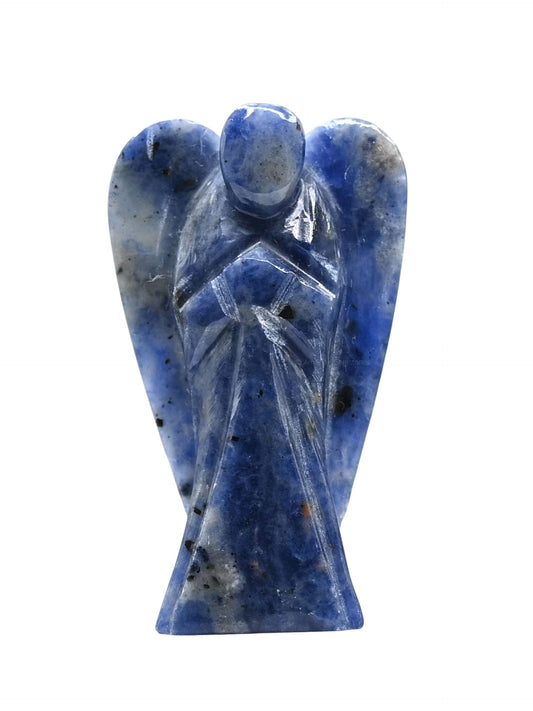 Amazing Gemstone Sodalite Crystal Guardian Angel Figurines Ornament for Healing Birthstone, Decoration Statue (Hand Carved Pocket Gemstone Angel) (2 Inch)