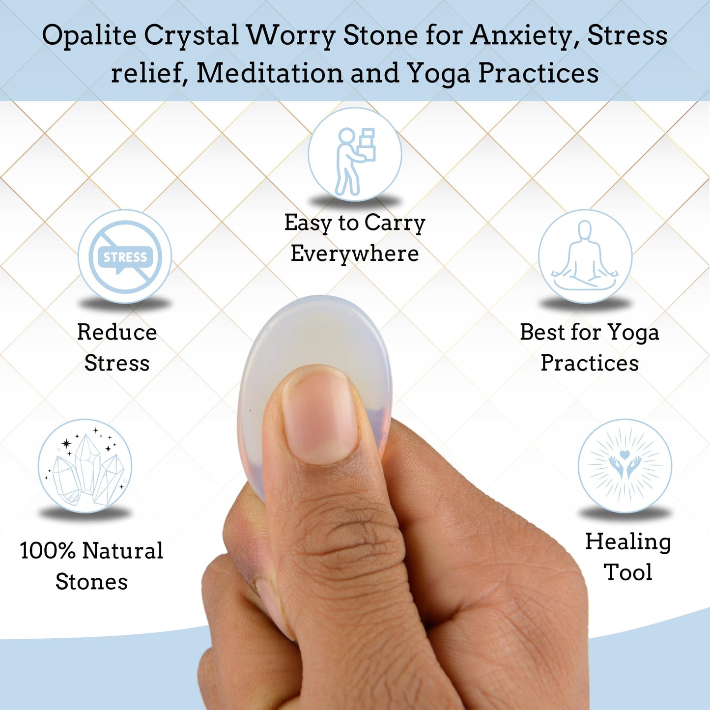 Anaya Agate Opalite Worry Stone Thumb Stone for Stress Relief, Meditation & Relaxation – Crystal Thumb Stone –Crystals and Healing Stone for Men and Women