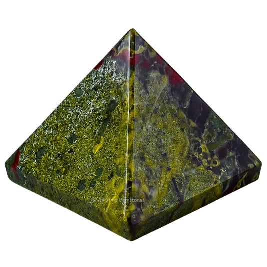 Amazing Gemstone Dragon Bloodstone Pyramid Crystal Healing Stones - 1.5" Great Pyramid Figurine of Natural Stone Pyramid for Meditation, Reiki, Chakra Balancing and Crystal Pyramids Grid