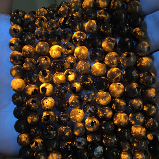 12MM 28PSC Flame Yooperlite Stone Beads Loose Beads for Jewelry Making DIY Bracelets Show Flame Color Under the Irradiation of UV Lamps
