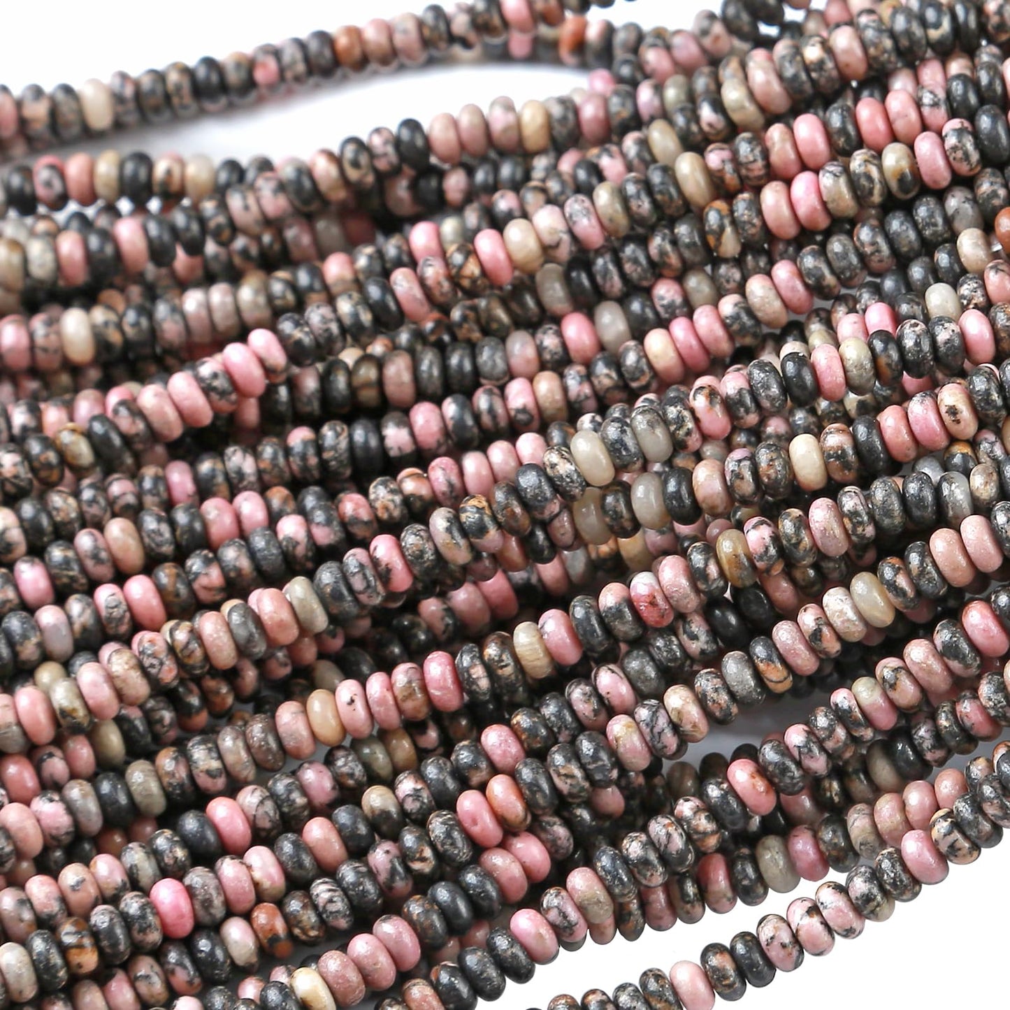 2x4MM 150PCS Black Rhodochrosite Rhodonite Tube Rondelle Abacus Disk Spacer Loose Beads for Jewelry Making