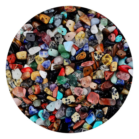 Natural Chip Stone Beads 450pcs Multicolor Chips 5-8mm Genuine Real Irregular Healing Crystal Rocks Hole Drilled DIY Loose Gemstone Beads for Jewelry Making Bracelet Earrings Necklace Crafting