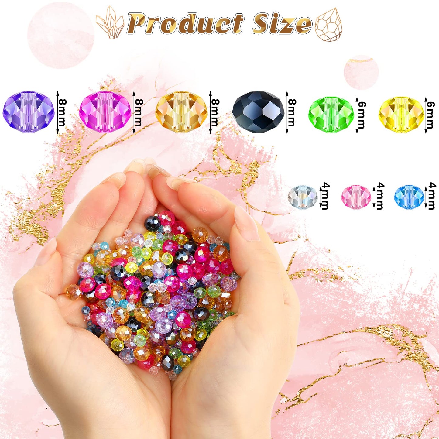 WILLBOND 600 Pcs Crystal Glass Beads for Jewelry Making Bulk Suncatcher Faceted Rondelle Loose Gemstone for Valentine's Day, Irish Holiday, Easter Bracelet DIY Crafts 8mm, 6mm, 4mm(Multi Color)