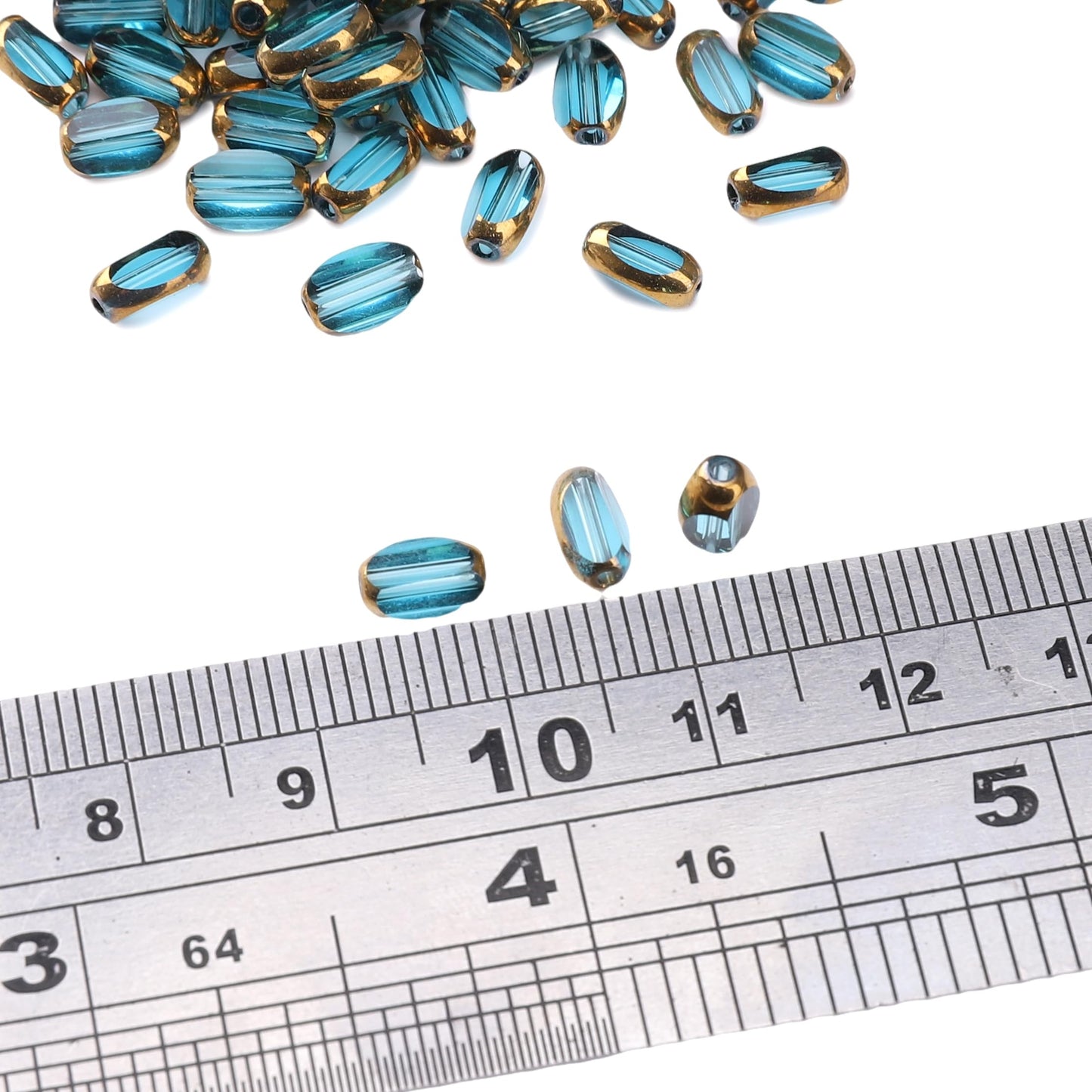 DADIFEN Glass Rice Beads Clear Lake Blue 4x6mm 50pcs Faceted Oval Golden Edge Crystal Loose Beads for DIY Craft Jewelry Making