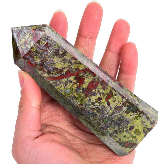 AMOYSTONE Bloodstone Obelisk Large Healing Crystal Wand Tower 6 Faceted Column Reiki Chakra Meditation Therapy Green Red 0.6-1.1 LBS