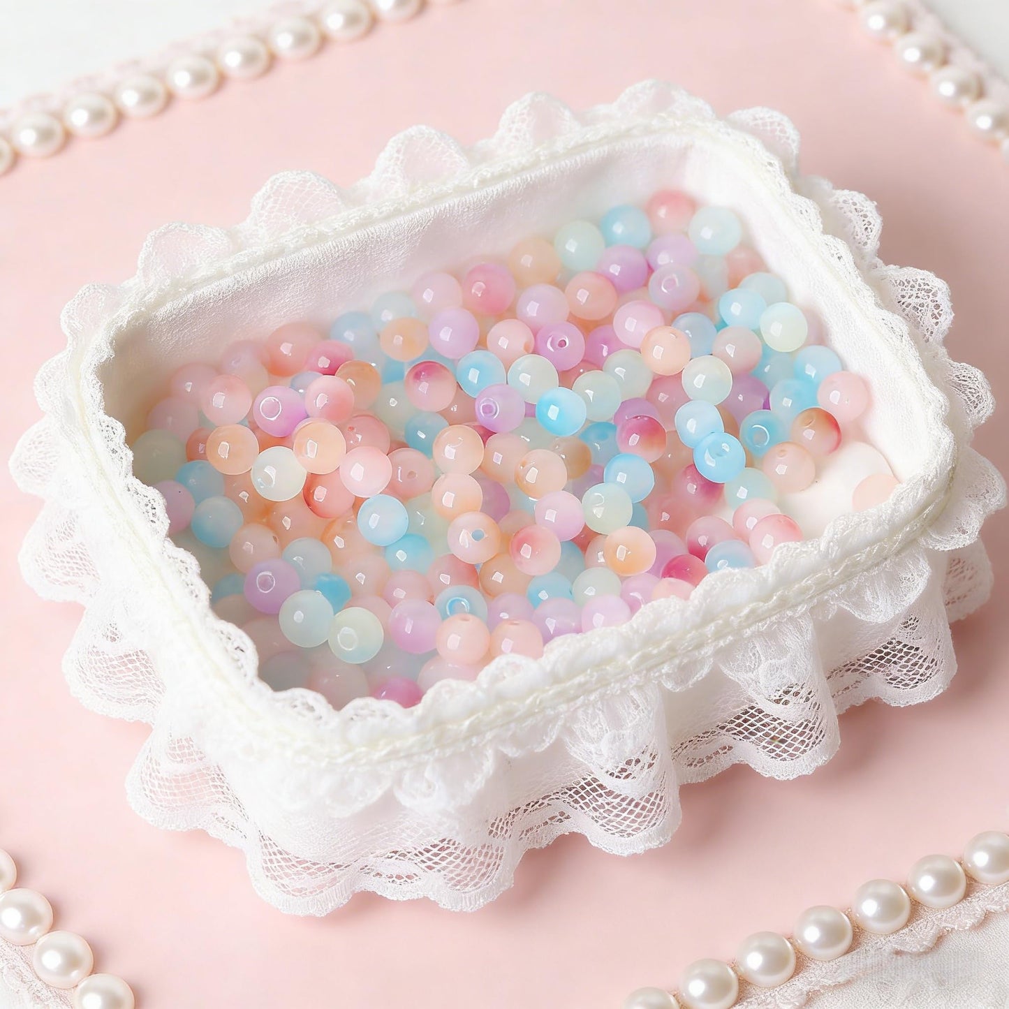 ToBeIT 500Pcs Colourful Gradient Glass Beads 8mm Loose Round Beads Transparent Glossy Surface Glass Bead Bulk Craft Bead for Jewelry Making DIY Bracelets Necklace Supplies (Pastel)