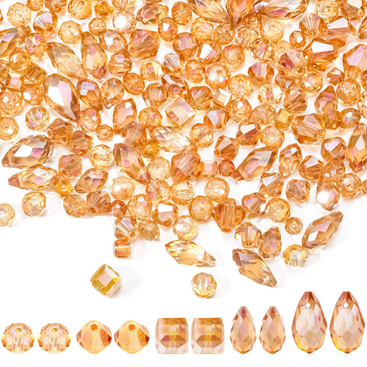 Kigeli 1280 Pcs Glass Beads Bulk Assorted Crystal Beads for Jewelry Making Faceted Teardrop Rondelle Briolette for DIY Crafts Necklace Wristband Earring Kit(Classic,Champagne Gold)