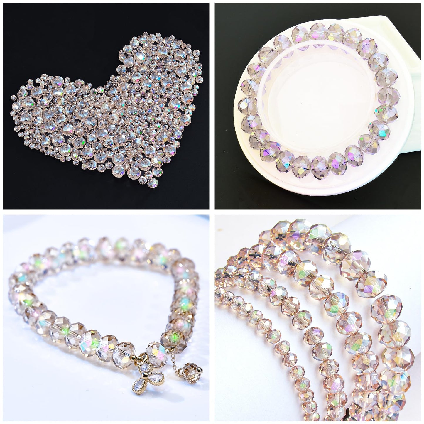 Laopottbeads 1200Pcs 4mm 4 for Jewelry Making Beads for Bracelets Necklace Pendants Making Supplies(Silver Champagne)