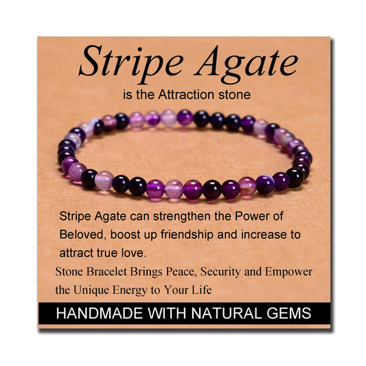 MASSIVE BEADS Stripe Agate - Attraction - Handmade Handmade Yoga Stretch Elastic Bracelet Natural Stone Crystal Healing Power Energy Gifts for Unisex Adult 4mm