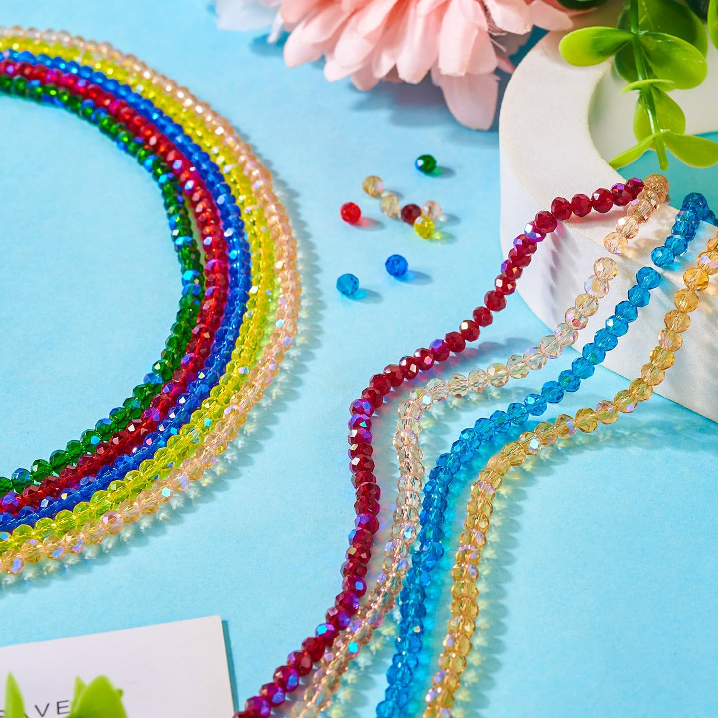 Elecrelive 1110pcs 4mm Glass Rondelle Beads Faceted Glass Beads Transparent Electroplate Glass Beads Mixed Color for DIY Beading Bracelet Necklace Jewelry Making