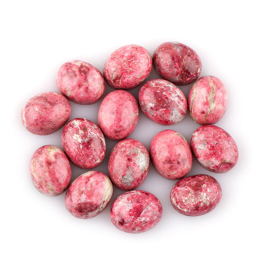 CRYSTALIS Wholesale 15pcs Natural Thulite Loose Gemstone Bulk Cabochons Jewelry Making Supply, Chakra & Healing Polished Stones, Wire Wrapping, DIY, Gem Collection, 10x8mm
