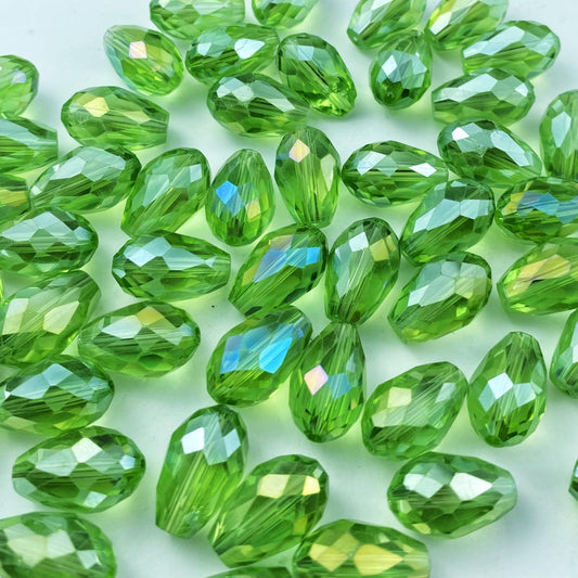 Honkoolly 50pcs 10x15mm Teardrop Crystal Glass Beads Vertical Hole Faceted Glass Teardrop Spacer Beads for Bracelets Necklace Earring DIY Jewelry Making Craft(Light Green AB)