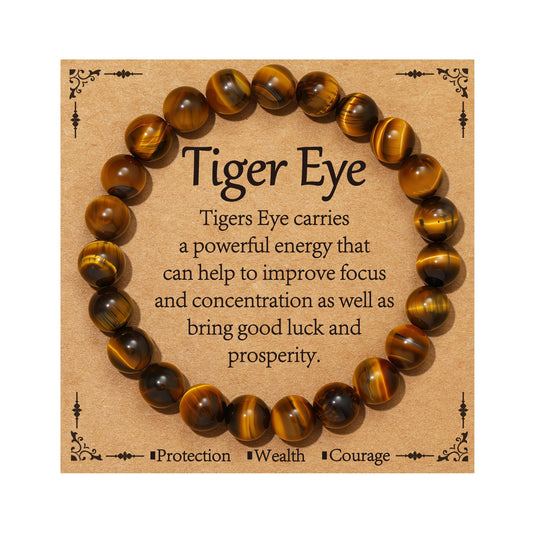 Gnamy Tiger Eye Beads Bracelet for Women, Healing Crystal Bracelet for Spiritual Healing Positive Energy Stress Relief, Natural Stone Stretch Beaded Bracelets Birthday Valentines Gifts Jewelry for Her Daughter Best Friends
