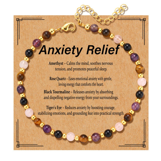 Kenailw Anxiety Relief Items Bracelet for Women, Amethyst Depression Stress Relief Anti Anxiety Gifts Spiritual Jewelry Natural Healing Crystals for Calm & Balance