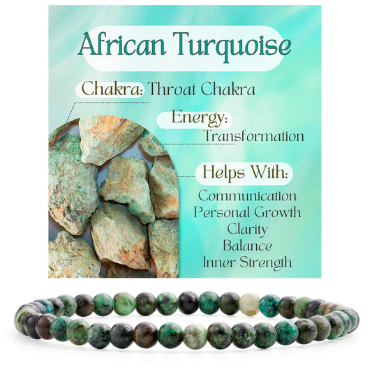 African Turquoise - Transformation - 4mm Beaded Bracelets for Women Handmade Semi Precious Natural Stone Stretch Elastic Jewelry Yoga Protection Gifts Small